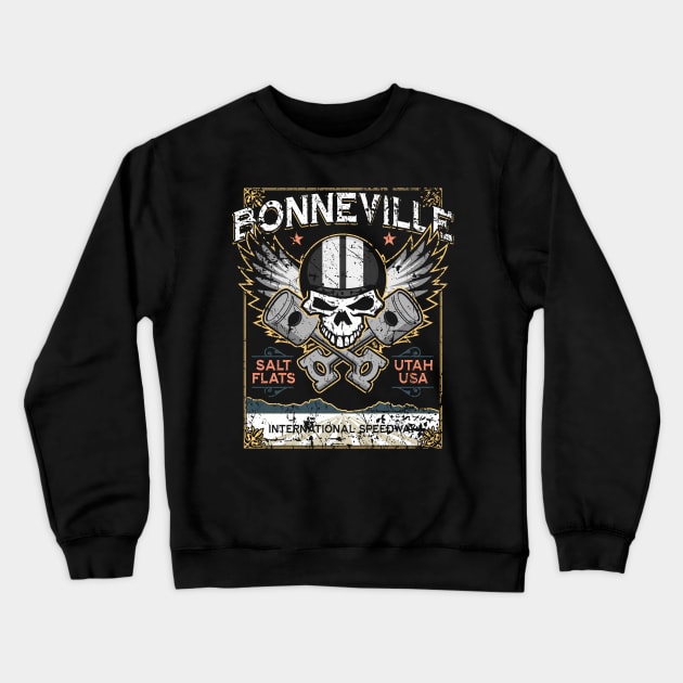 Bonneville Salt Flats Utah Distressed Grunge Skull Design Crewneck Sweatshirt by hobrath